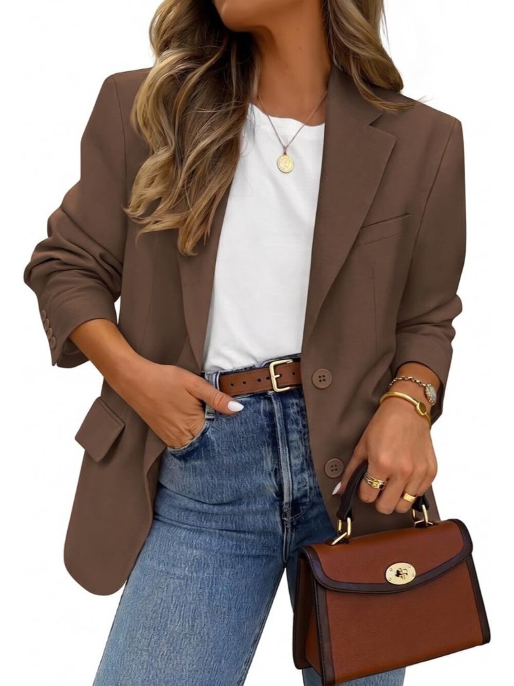 〽️Women's Carmel Business Casual Lapel Lightweight Soft Long Sleeve Front Blazer
